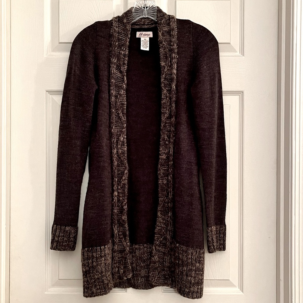 🌻3/$20 Easy Fit Cozy Open Front Chocolate Brown Cardigan Sweater, Size XS
